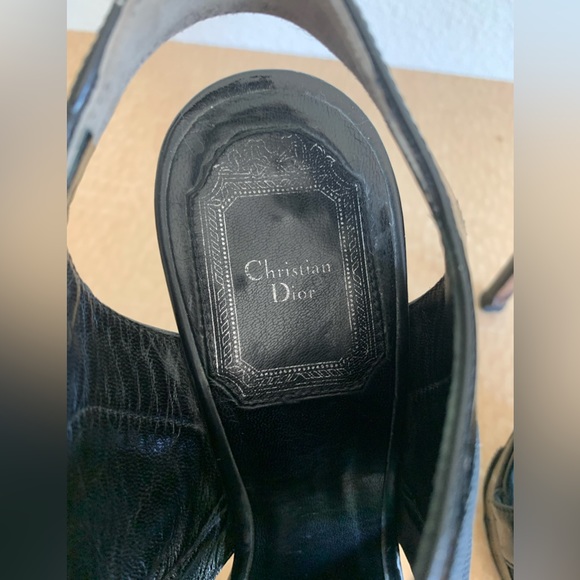 CHRISTIAN DIOR Black Patent Leather Mesh Platform Slingback Heels Size 6/ 36 - Picture 4 of 9